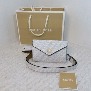 Michael Kors Womens Brown Monogram Adjustable Phone Belt Bag Handbag Size S/M